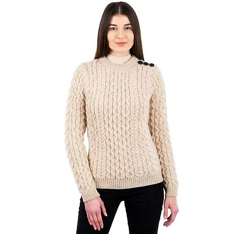 Product Image for Irish Sweater | Ladies Side Button Aran Knit Sweater