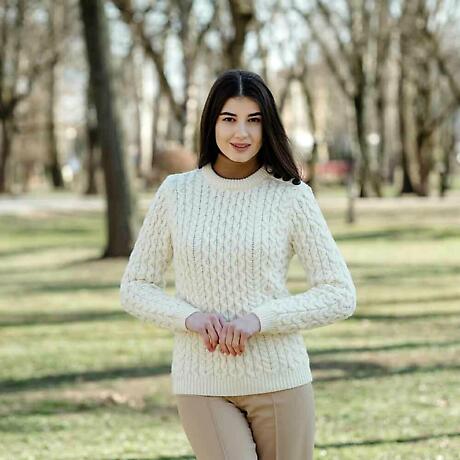 Alternate Image 2 for Irish Sweater | Ladies Side Button Aran Knit Sweater
