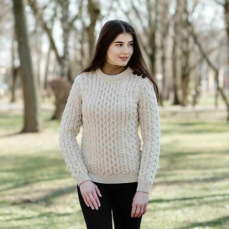 Irish Sweater | Ladies Side Button Aran Knit Sweater