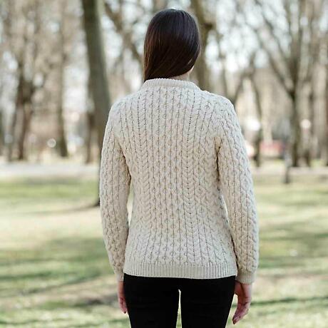 Alternate Image 3 for Irish Sweater | Ladies Side Button Aran Knit Sweater