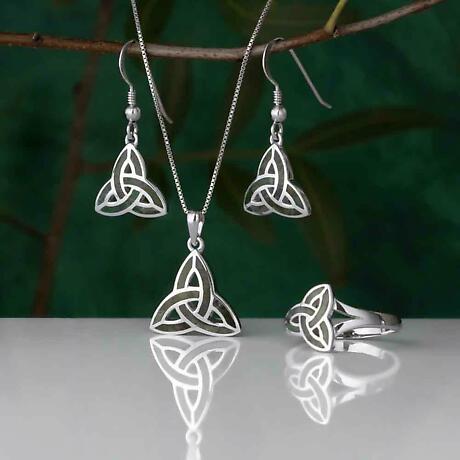 Alternate Image 1 for Celtic Earrings - Connemara Marble Trinity Knot Earrings