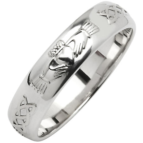 Product Image for Irish Wedding Ring - Ladies Narrow Sterling Silver Claddagh Celtic Knot Corrib Wedding Band - Comfort Fit