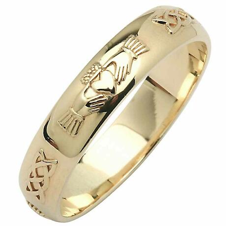 Irish Wedding Ring - Men's Narrow Claddagh Celtic Knot Corrib Wedding Band - Comfort Fit