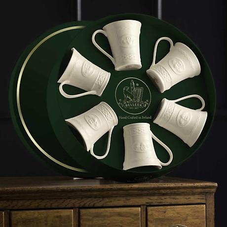 Alternate Image 1 for Belleek Pottery | Classic Irish Claddagh Mug Gift Set of 6