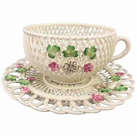 Product Image for Belleek Pottery | Irish Spring Shamrock Cup & Saucer Basket