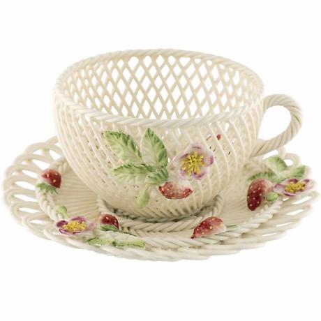 Product Image for Belleek Pottery | Irish Summer Strawberry Cup & Saucer Basket
