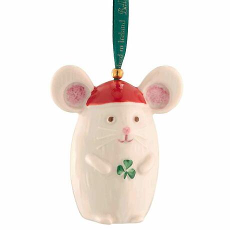 Irish Christmas | Belleek Pottery Not A Creature Was Stirring Mouse Ornament