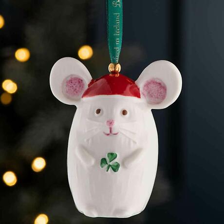 Alternate Image 1 for Irish Christmas | Belleek Pottery Not A Creature Was Stirring Mouse Ornament