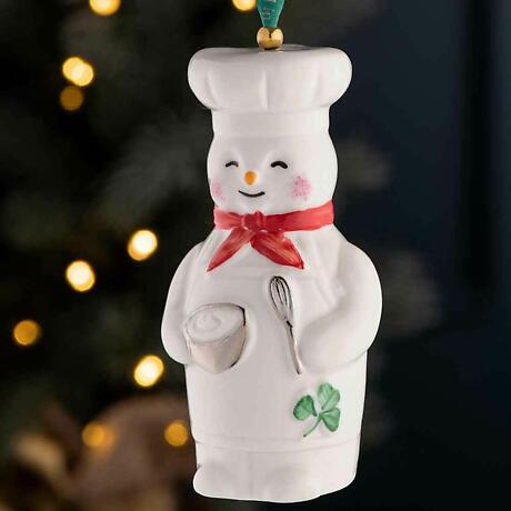Alternate Image 1 for Irish Christmas | Belleek Pottery Shamrock Chef Snowman Ornament