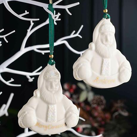 Alternate Image 1 for Irish Christmas | Belleek Pottery Merry Santa Claus Personalized Ornament