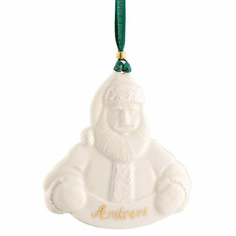 Irish Christmas | Belleek Pottery Merry Santa Claus Personalized Ornament