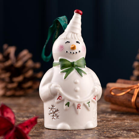 Alternate Image 1 for Irish Christmas | Belleek Pottery Party Snowman Ornament