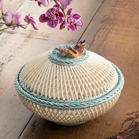 Alternate Image 1 for Belleek Pottery | Butterfly Heritage Covered Basket