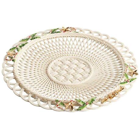 Product Image for Belleek Pottery | Winter Holly Basketweave Plate