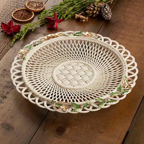 Alternate Image 1 for Belleek Pottery | Winter Holly Basketweave Plate