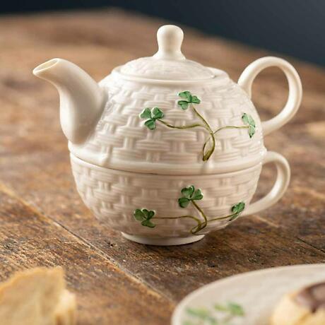 Alternate Image 2 for Belleek Pottery | Irish Shamrock Tea for One Teapot and Mug