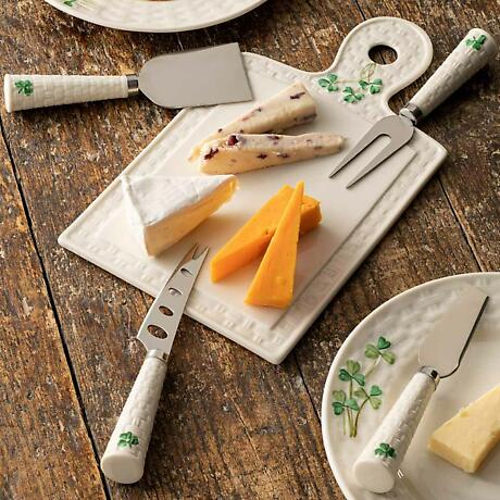 Alternate Image 1 for Belleek Pottery | Irish Shamrock Cheese Knife Set of 4