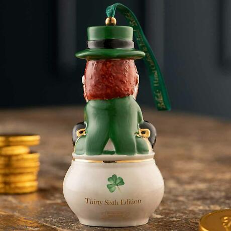Alternate Image 2 for Irish Christmas | Belleek Leprechaun Pot of Gold Annual Hanging Ornament