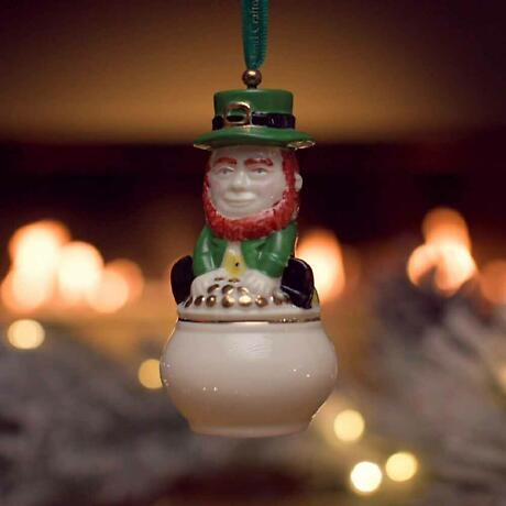 Alternate Image 5 for Irish Christmas | Belleek Leprechaun Pot of Gold Annual Hanging Ornament