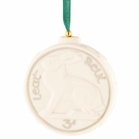 Product Image for Irish Christmas | Belleek Old Irish Coin- Hare Threepence Hanging Ornament