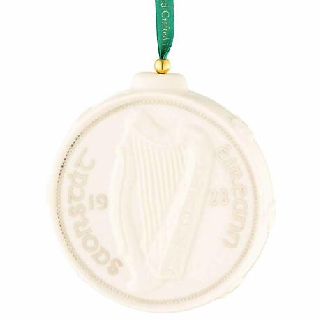 Alternate Image 1 for Irish Christmas | Belleek Old Irish Coin- Hare Threepence Hanging Ornament