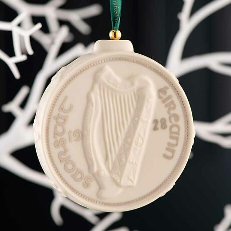 Alternate Image 3 for Irish Christmas | Belleek Old Irish Coin- Hare Threepence Hanging Ornament