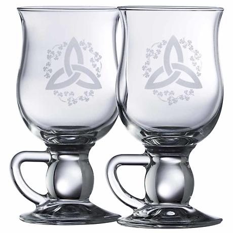 Product Image for Galway Crystal Shamrock & Trinity Knot Latte Glass Mug Pair