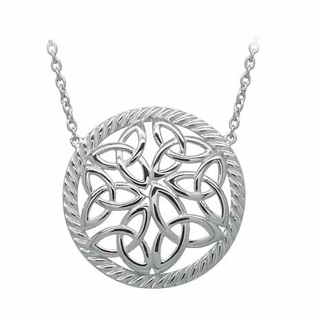 Product Image for Irish Necklace | Rhodium Plated Sterling Silver Trinity Knot Round Pendant