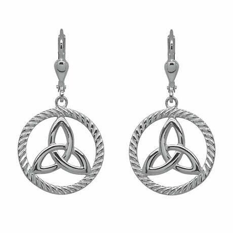 Product Image for Irish Earrings | Rhodium Plated Sterling Silver Round Trinity Knot Earrings