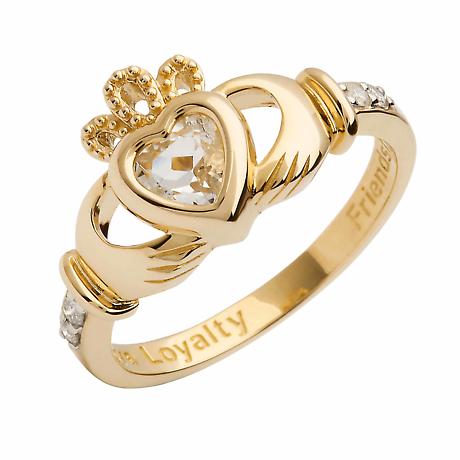 Alternate Image 4 for Irish Ring | 14k Gold Diamond Love Loyalty Friendship Birthstone Claddagh Ring