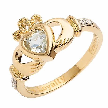 Alternate Image 12 for Irish Ring | 14k Gold Diamond Love Loyalty Friendship Birthstone Claddagh Ring