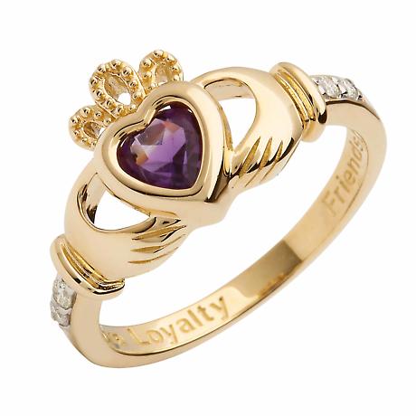 Alternate Image 2 for Irish Ring | 14k Gold Diamond Love Loyalty Friendship Birthstone Claddagh Ring