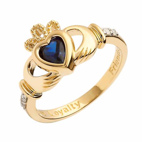 Meaningful 14k White Gold and Blue Topaz Stone Irish Claddagh Ring Sz 5.75