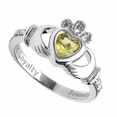 Irish Ring | 14k White Gold Diamond Love Loyalty Friendship Birthstone Claddagh Ring August