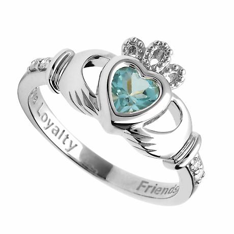 Alternate Image 12 for Irish Ring | 14k White Gold Diamond Love Loyalty Friendship Birthstone Claddagh Ring