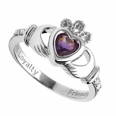 Alternate Image 2 for Irish Ring | 14k White Gold Diamond Love Loyalty Friendship Birthstone Claddagh Ring