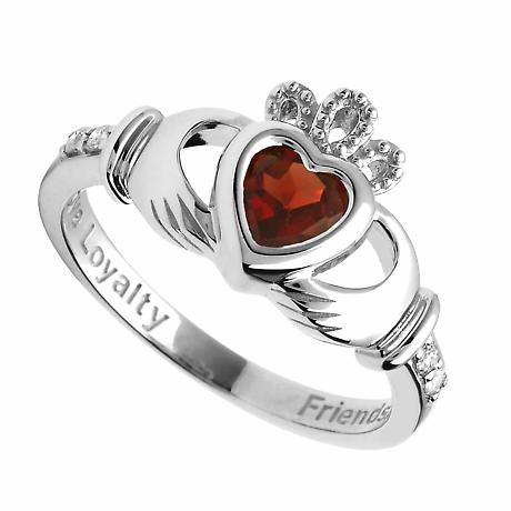 Alternate Image 1 for Irish Ring | 14k White Gold Diamond Love Loyalty Friendship Birthstone Claddagh Ring