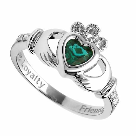 Alternate Image 5 for Irish Ring | 14k White Gold Diamond Love Loyalty Friendship Birthstone Claddagh Ring