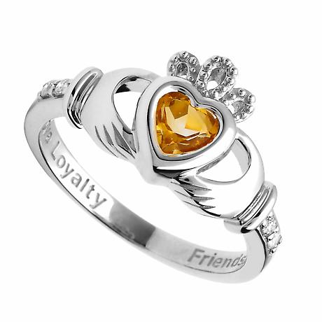 Alternate Image 11 for Irish Ring | 14k White Gold Diamond Love Loyalty Friendship Birthstone Claddagh Ring
