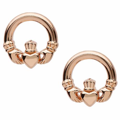 Product Image for Irish Earrings | Sterling Silver Rose Gold Claddagh Stud Earrings