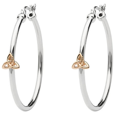 Irish Earrings | Sterling Silver Rose Gold Celtic Trinity Knot Hoop Earrings
