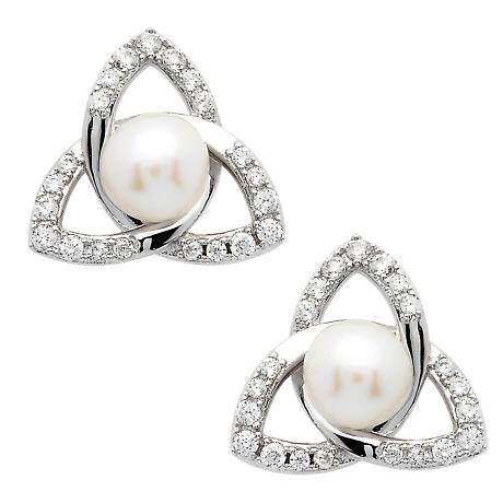 Product Image for Irish Earrings | Sterling Silver Trinity Knot Crystal & Pearl Earrings