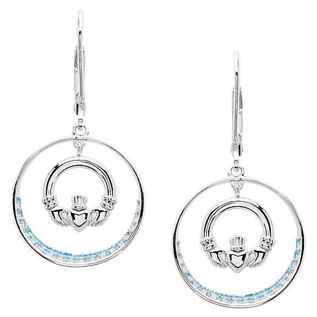 Irish Earrings | Sterling Silver & Aquamarine Claddagh Earrings