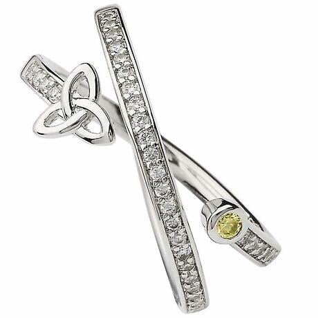 Product Image for Irish Ring | Sterling Silver Crystal & Peridot Crossover Trinity Knot Ring