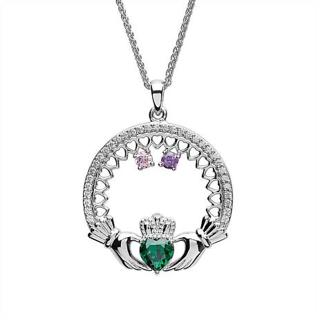 Alternate Image 3 for Claddagh Necklace | Mother's Family Birthstone Sterling Silver Pendant