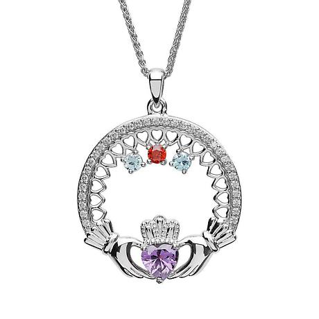 Alternate Image 5 for Claddagh Necklace | Mother's Family Birthstone Sterling Silver Pendant