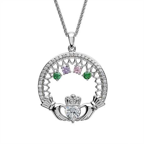 Alternate Image 7 for Claddagh Necklace | Mother's Family Birthstone Sterling Silver Pendant