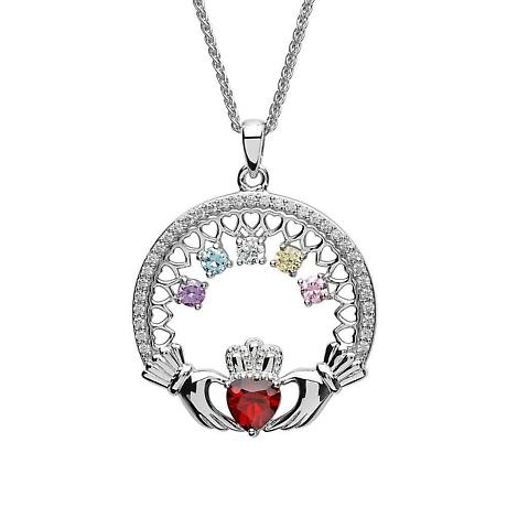Claddagh Necklace | Mother's Family Birthstone Sterling Silver Pendant