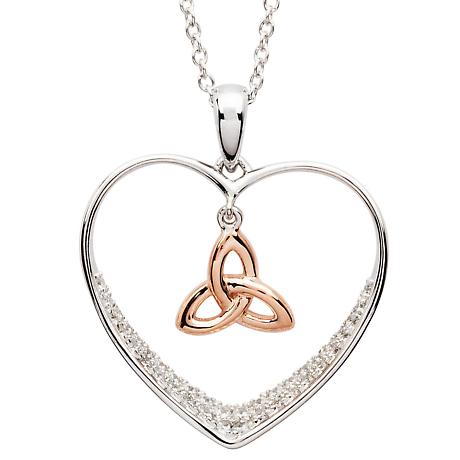 Product Image for Irish Necklace | Sterling Silver Heart & Rose Gold Trinity Knot Crystal Pendant