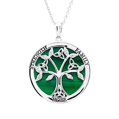 Irish Necklace | Sterling Silver Malachite  CZ Celtic Tree of Life Pendant